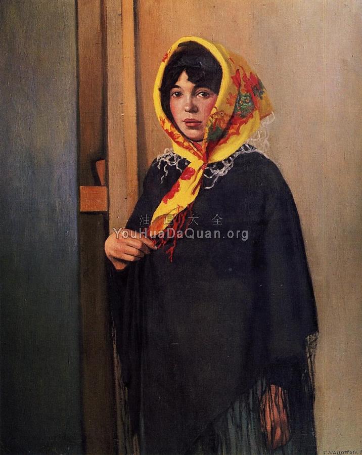 Young Woman with Yellow Scarf - 菲利克斯·瓦洛东